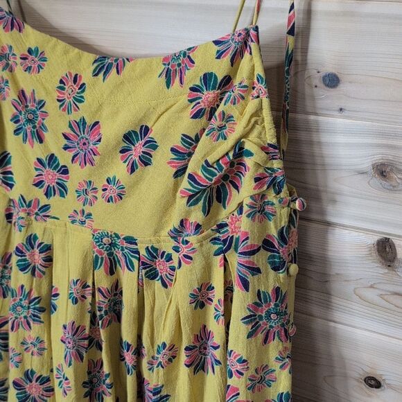 Free People Top Womens Large Yellow Molly Tunic Sleeveless Floral Boho - Picture 3 of 9